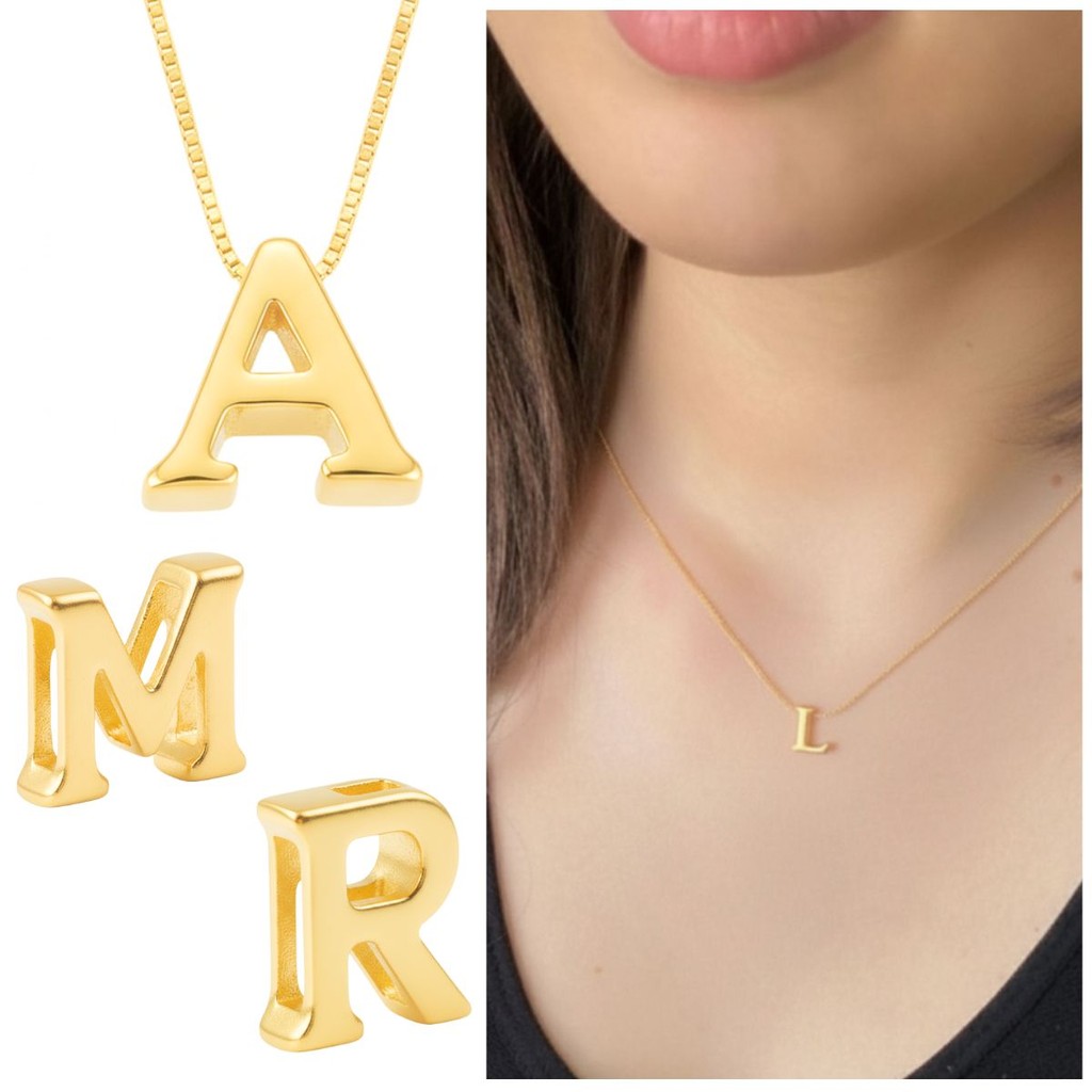 Colar Letra Pequena Lisa Inicial Delicada Ouro 18k Banhada