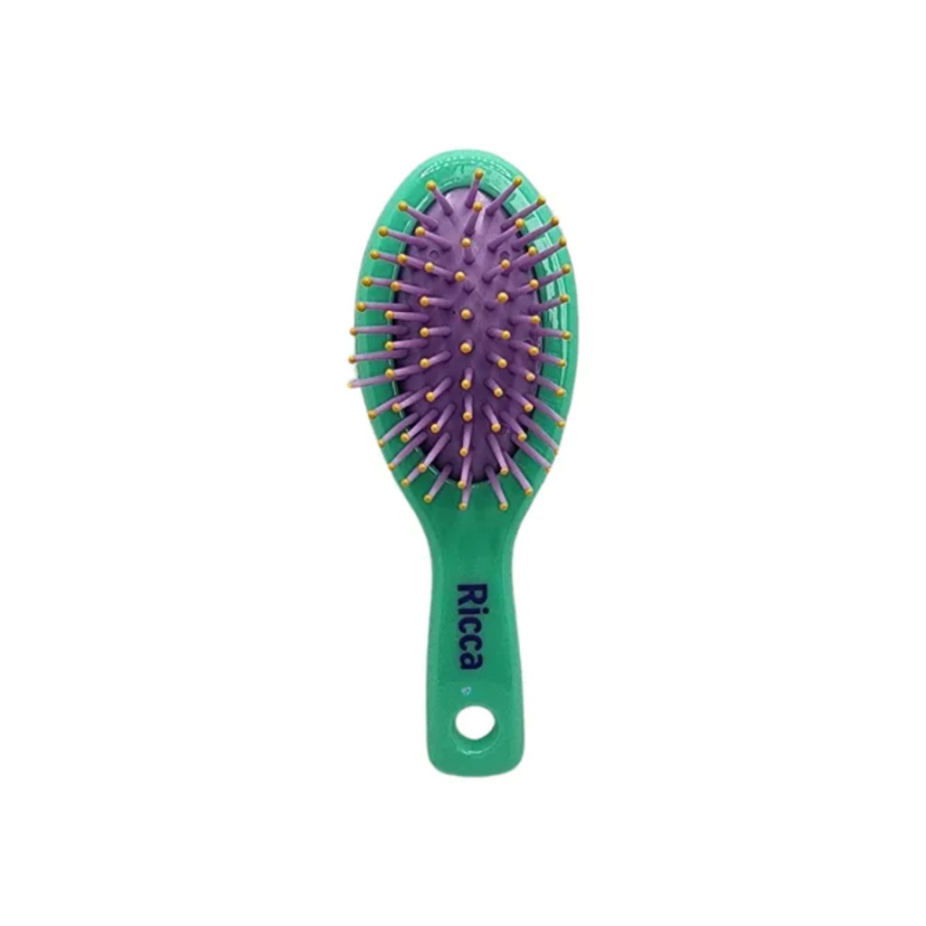Escova Ricca Colors Mini Verde Desembaraça Compacta  Cerdas Protetoras Couro Cabeludo