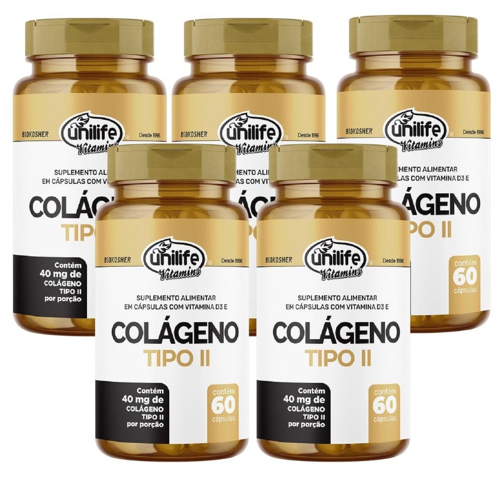 5Uni  Colágeno Tipo II  Vitamina D 40mg De 60 Cápsulas Cada