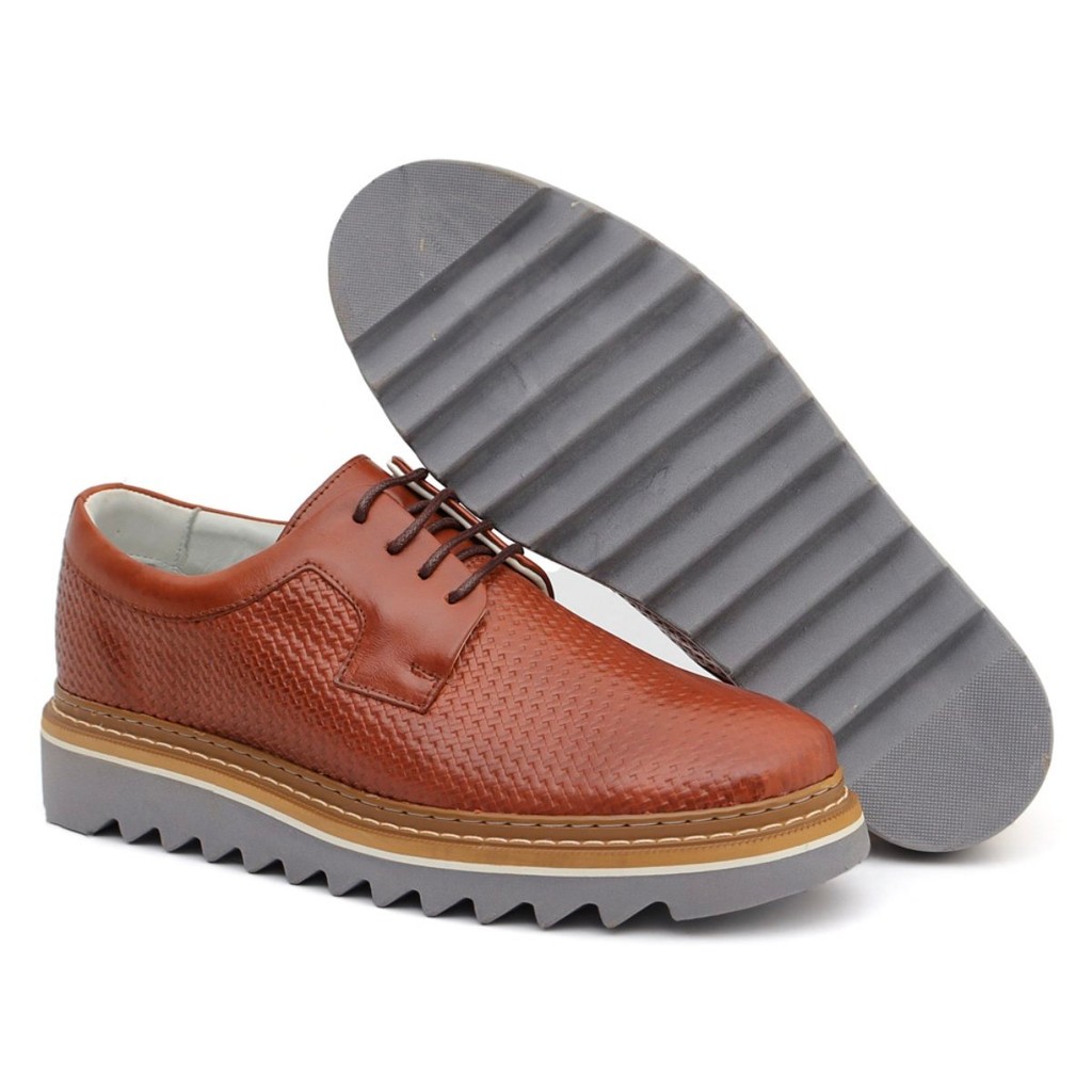 Sapato Oxford Masculino Derby Tratorado Couro Premium Tricê