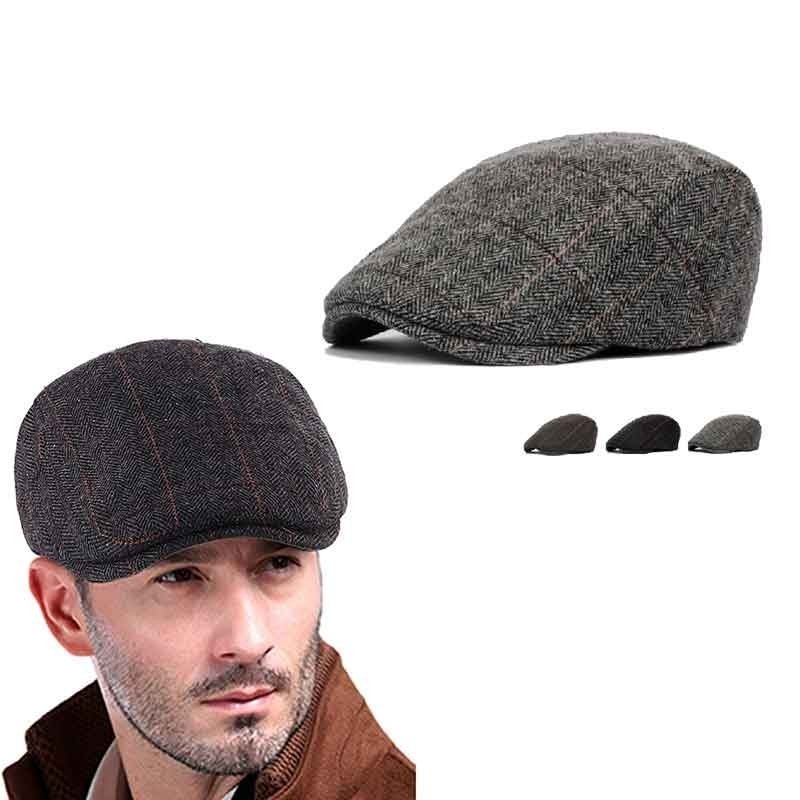 Boné Clássico de Jornaleiro para Homens, Boina de Algodão com Listras e Xadrez para o Inverno, Boné Vintage Estilo Ivy,