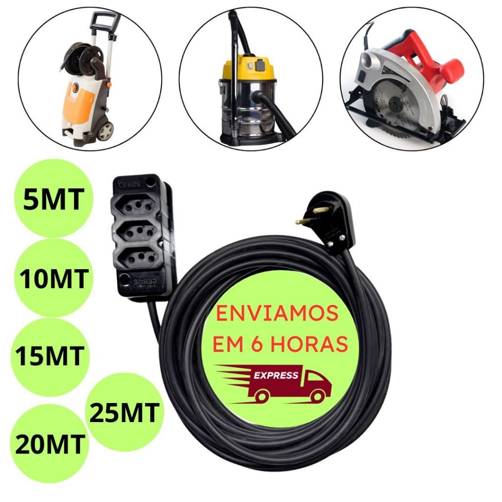 Extensão  20A Cabo PP 2x2.5mm 10A Para Ferramentas de Grande Potencia Cabo Para Uso Industrial em Oferta na Shopee