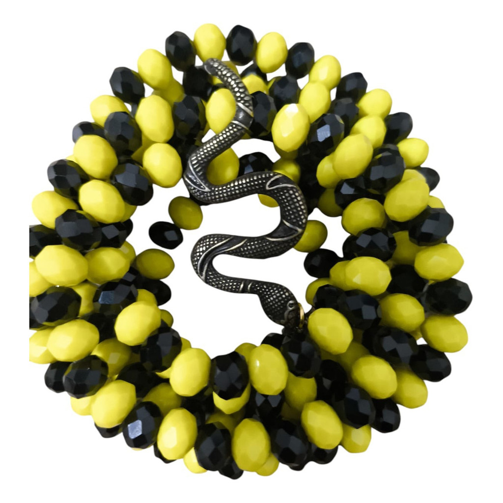 Guia Oxumaré Cristal De Vidro 8mm Com Firma 60 Cm Em Cordonê Preto E Amarelo
