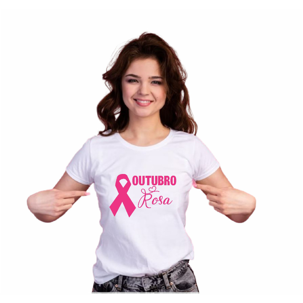 Camiseta Outubro Rosa Rosa Pink e Branca