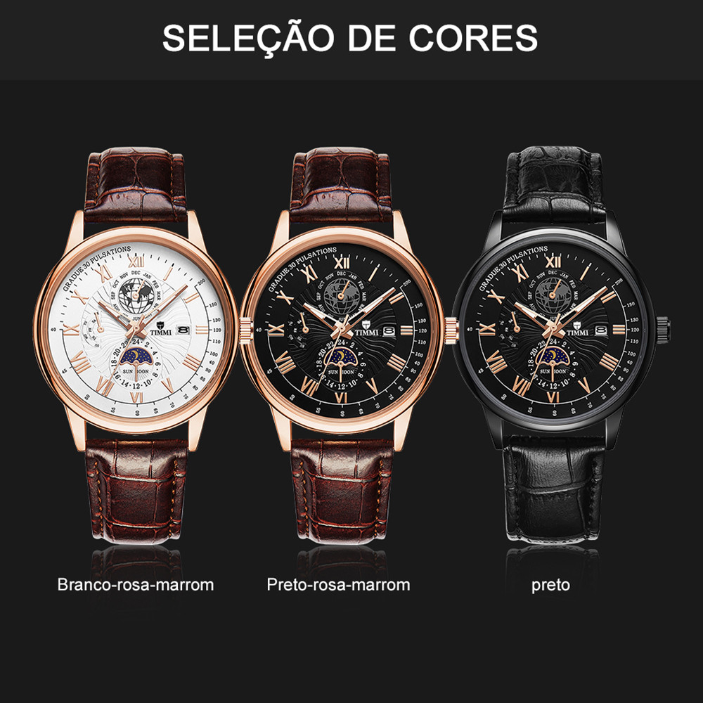 TIMMI+Caixa Relógio Masculino Quartzo Original Couro Relógio Prova Dágua Masculino Relógio A Prova D Água Masculino