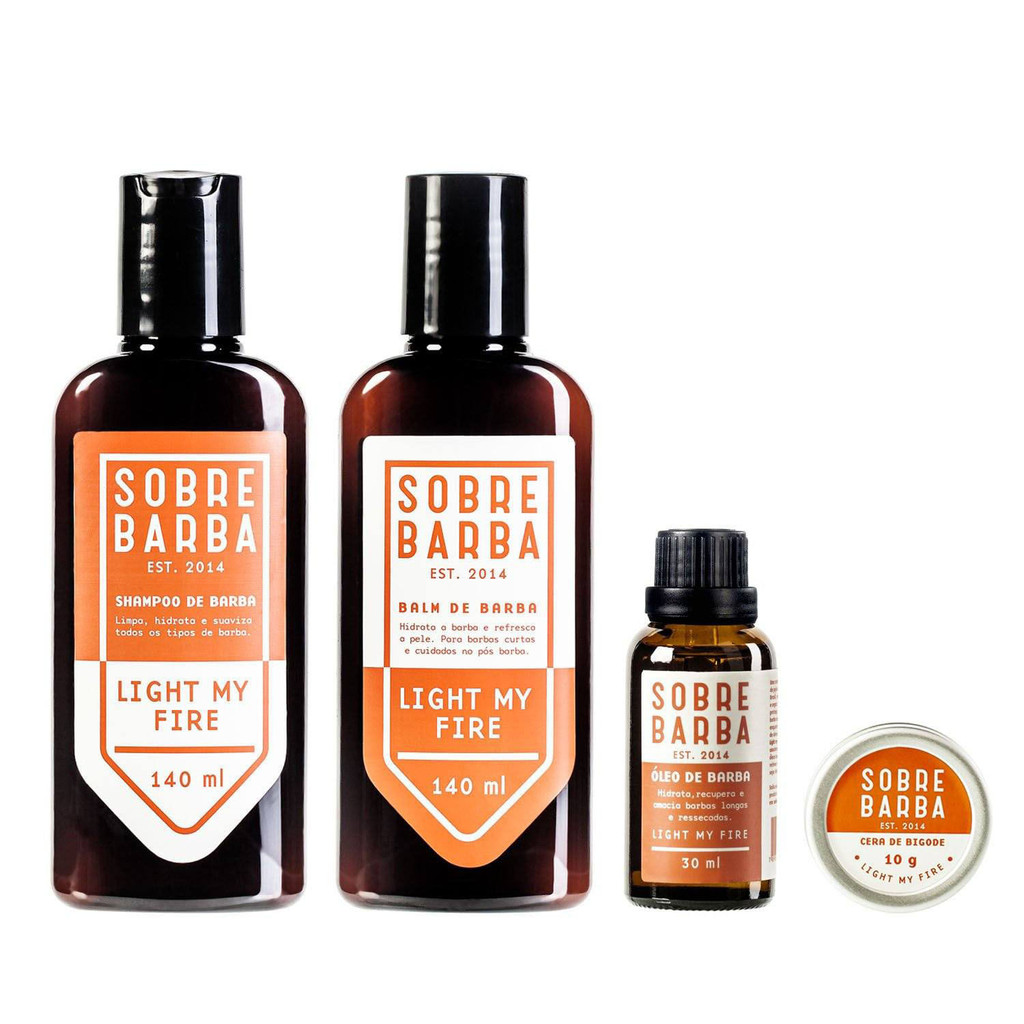 Kit Sobrebarba - Shampoo, Balm, Óleo de Barba e Cera de Bigode - Light my Fire