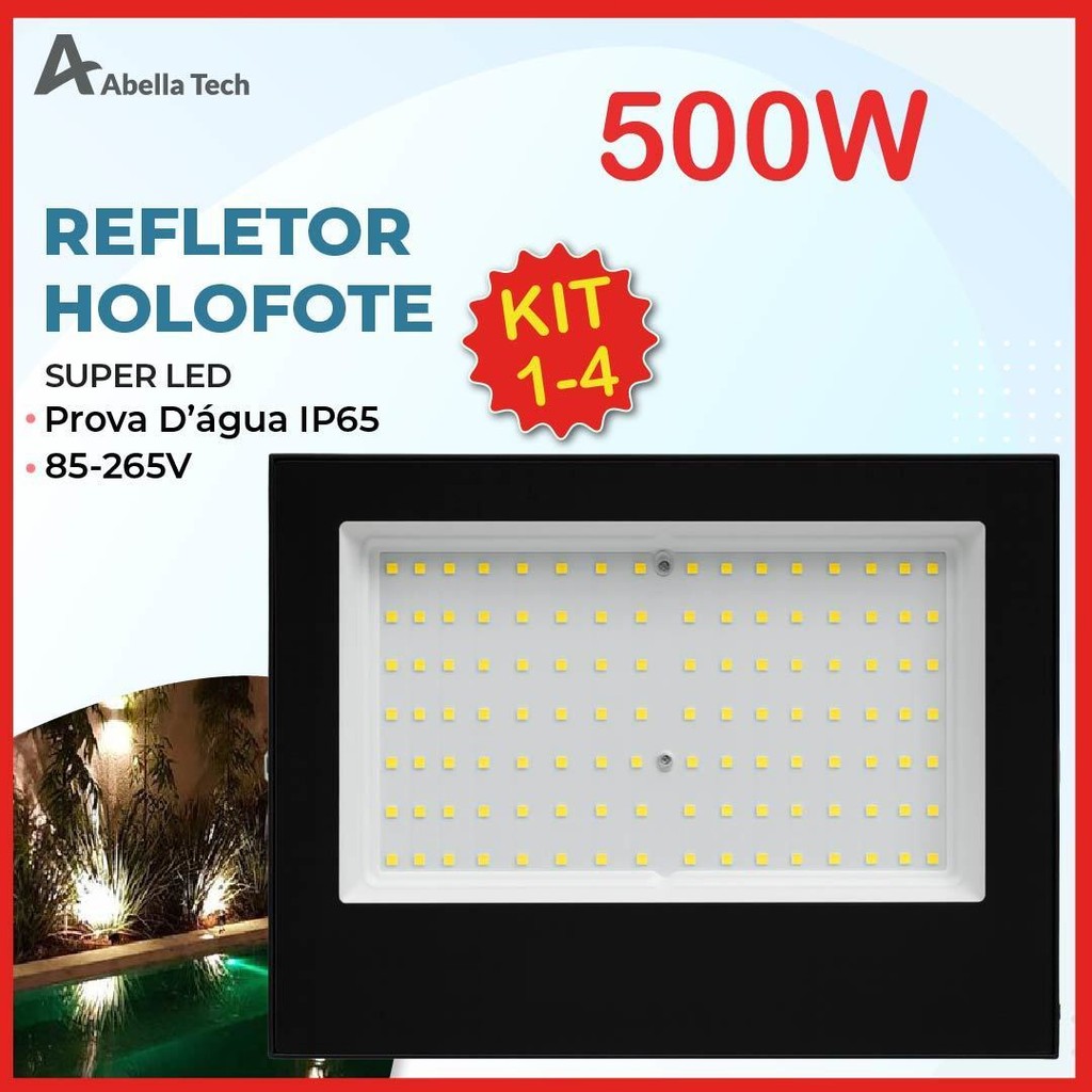 Holofote Refletor Led ECO Pro 500W Branco Frio 6500K (Luz Branca) | IP65 110V-220V Bivolt