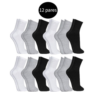 Kit Ate 12 Pares Meia Cano Alto Algodão Unissex 38-44 em Oferta na Shopee