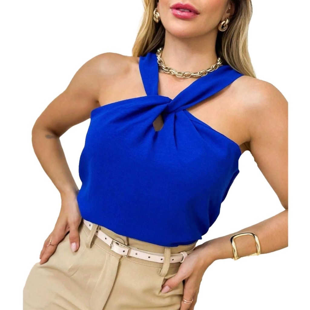 Blusa Regata Feminina Alça Nó Transpassada Grossa Fashion