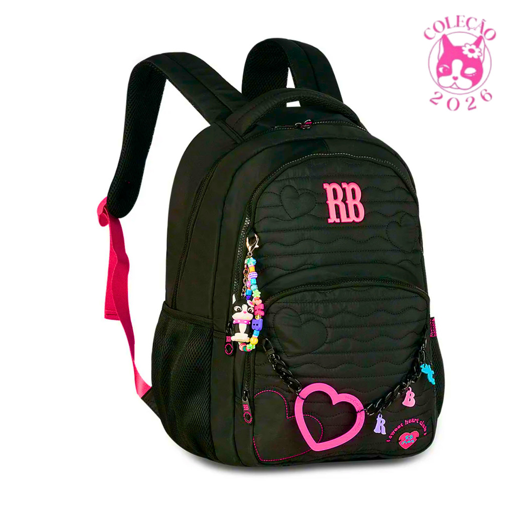 Mochila de Costas Rebecca Bonbon Heart Beats -Clio Style Cor:Preto