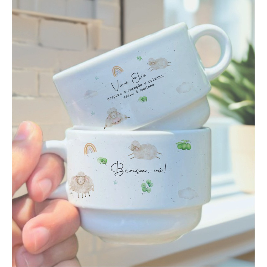 Xicara Personalizada De Porcelana Para Vó Avô Criança Presente Ovelhinha Batizado em Oferta na Shopee