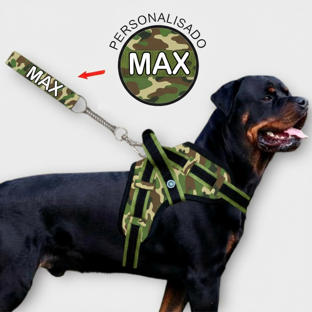 COLEIRA PERSONALIZADA REFORÇADA COM GUIA PARA CÃES DE PORTE GRANDE E MÉDIO em Oferta na Shopee