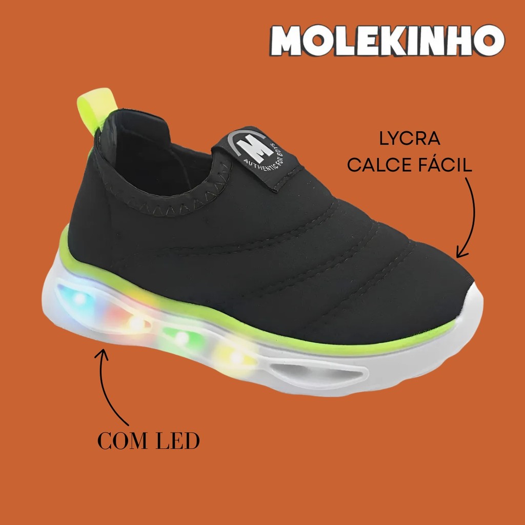 TÊNIS MOLEKINHO INFANTIL ORIGINAL COM LED PISCA PISCA LEVE CALCE FÁCIL 2620.103
