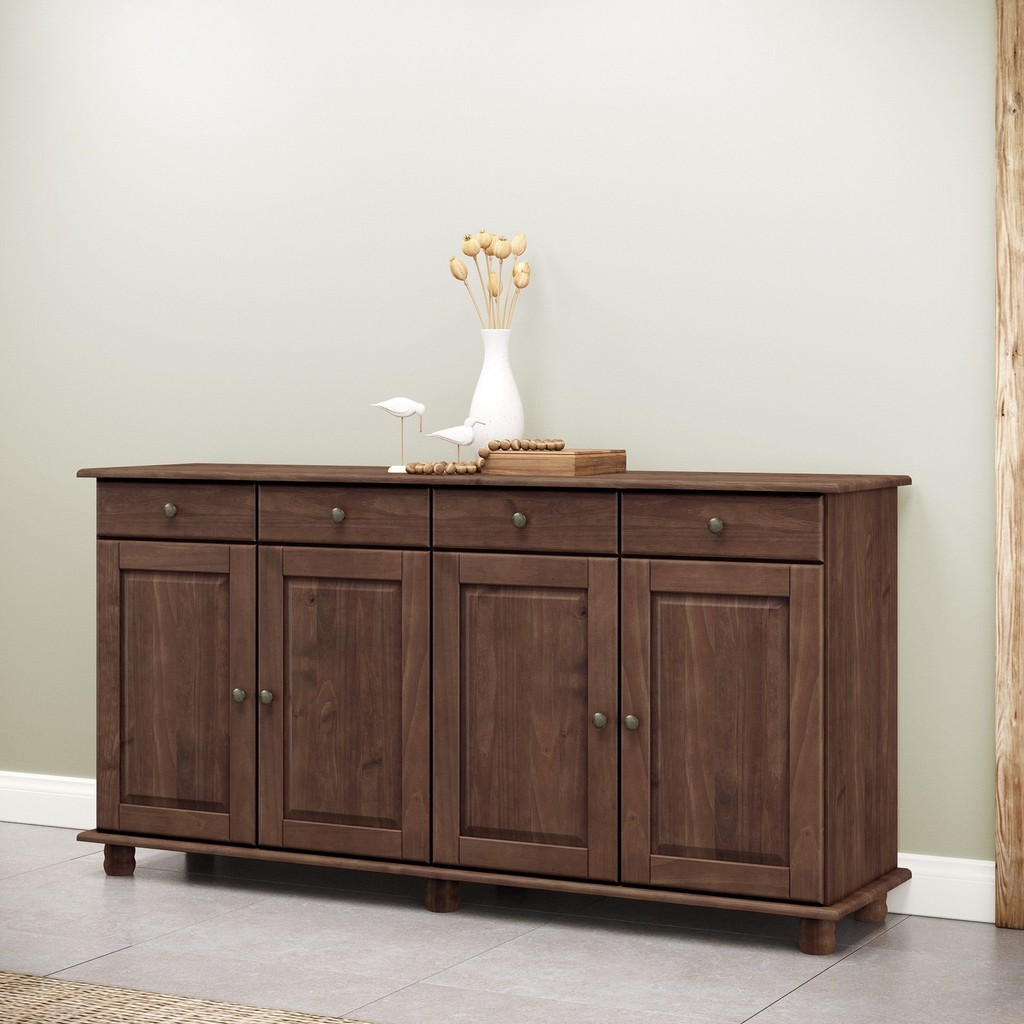 Buffet Aparador Rústico 100% Madeira Maciça 4 Portas 4 Gavetas Linha Rubi Café em Oferta na Shopee