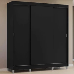 Guarda-Roupa Casal com Pés 3 Portas de Correr Preto Reno Madesa