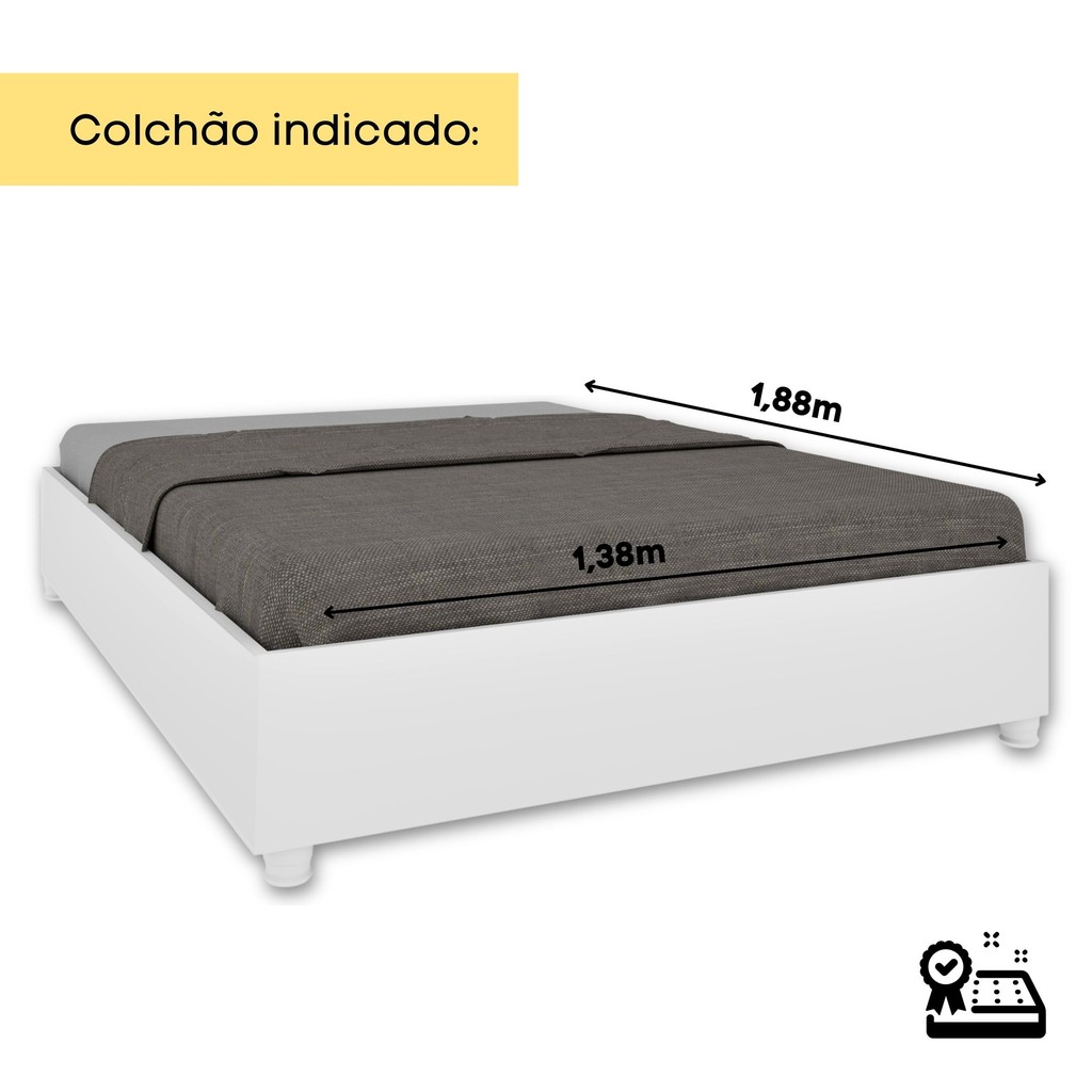 Detalhes do Cama Casal em MDP 193cm x 144cm Mônaco   Neve