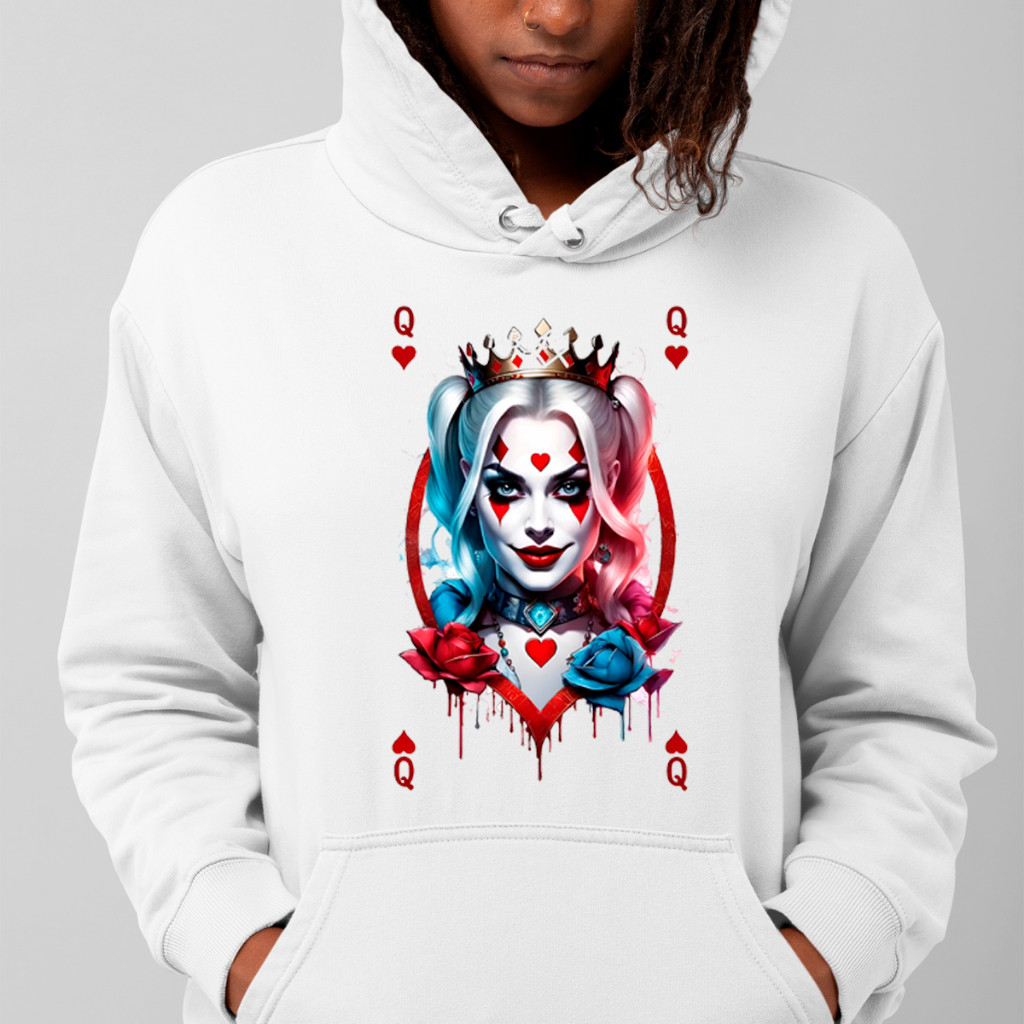 Moletom Canguru Feminino Arlequina Copas Blusa 100% Algodão Confortável Ajustável Envio Imediato