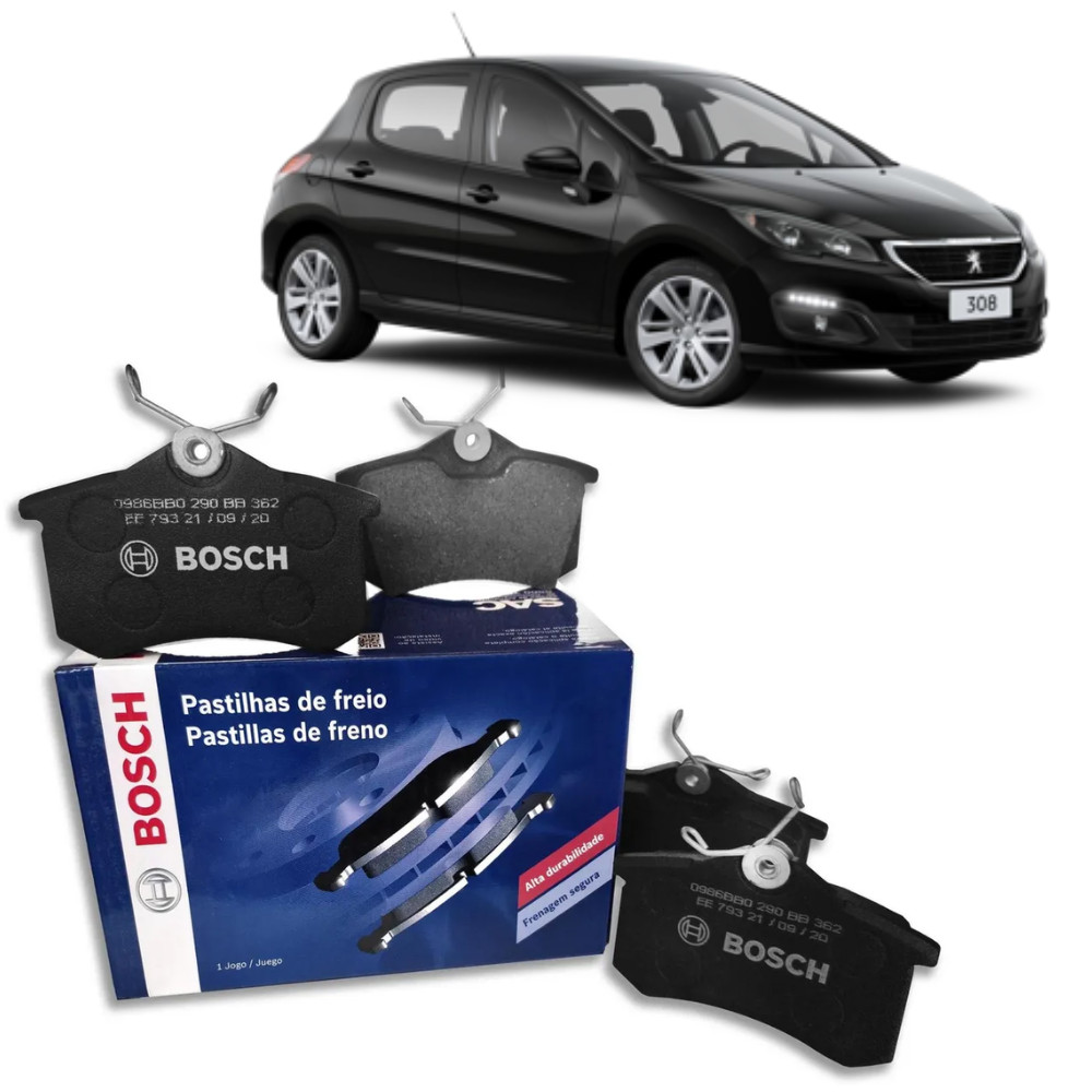 Pastilha Freio Traseira Peugeot 308 1.6 2012-2016 Bosch BB362 0986BB0290 Sistema Girling/Lucas Alta Qualidade Envio Já