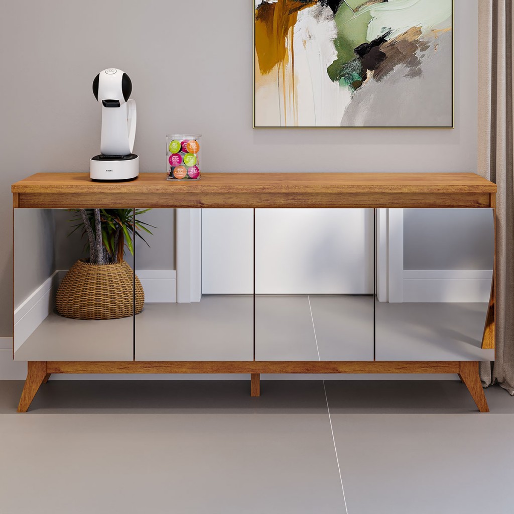 Balcão Buffet Bior 4 Portas com Espelho Mel - Viero Móveis em Oferta na Shopee