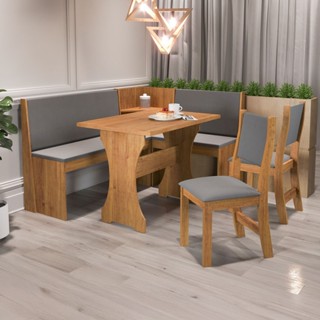 Canto Alemão Hard com 2 Cadeiras Mel/Veludo Cinza - Viero Móveis em Oferta na Shopee