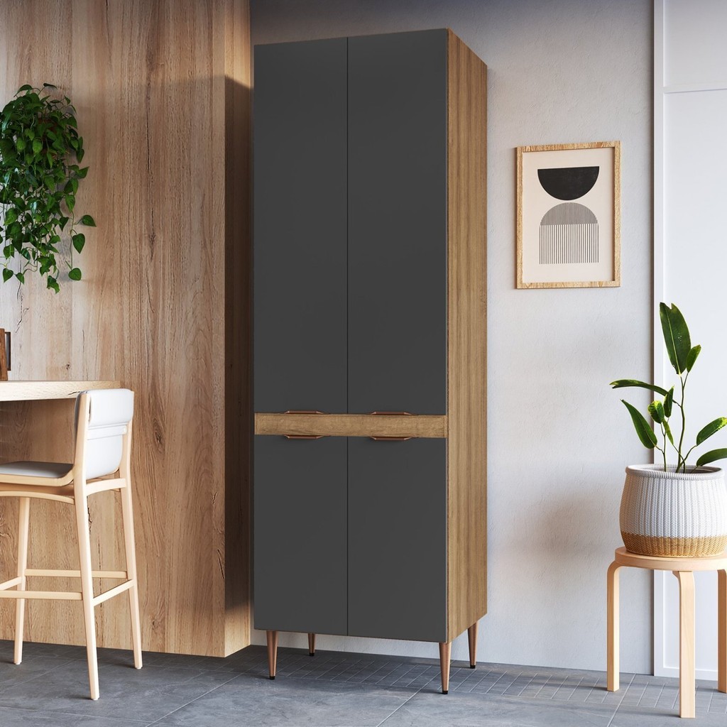 Armário Paneleiro Duplo 4 Portas 62,8cm Veneza Modulada Mel/Grafite em Oferta na Shopee