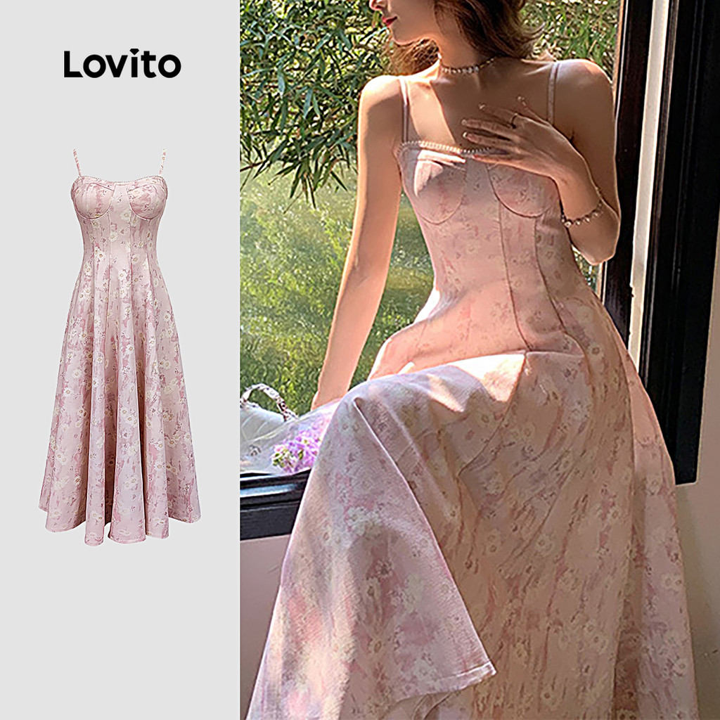 Lovito Vestido Elegante Primavera/verão Vestido Rosa para mulheres LNE117042