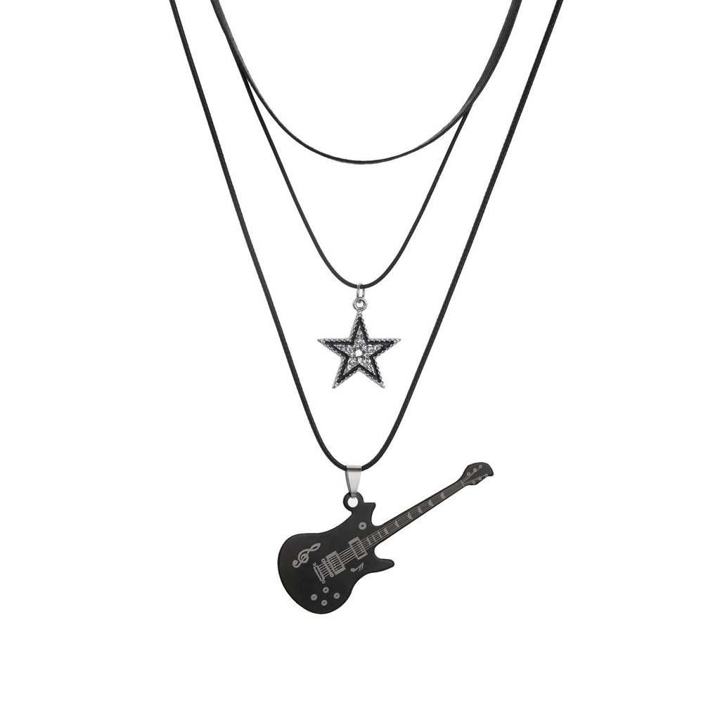 Punk Rock Guitarra Estrela Pingente Em Camadas Colares Para Homens Hip-hop Moda Instrumento Musical Jóias