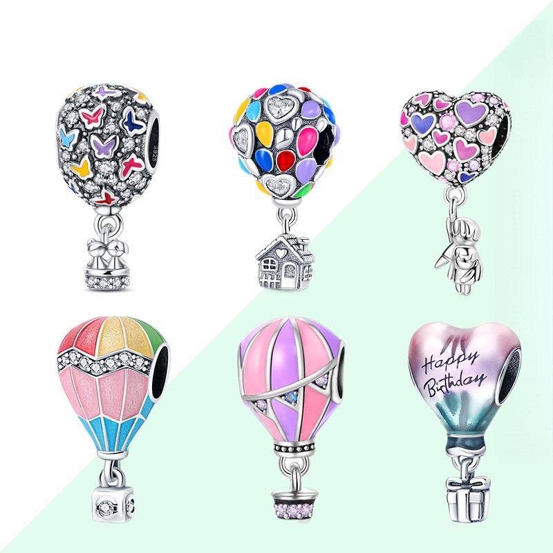 S925 prata romântico colorido em forma de coração balão contas compatíveis com pulseira Original DIY jóias compatível pr
