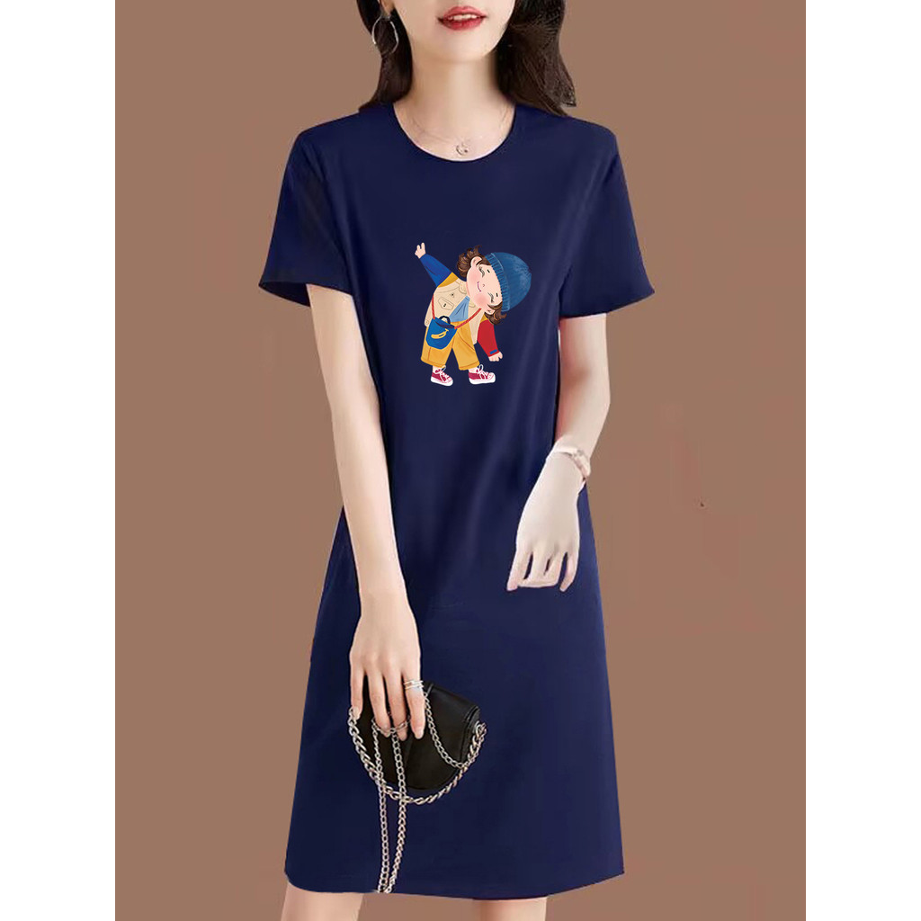 Exportação de comércio exterior estilo viajante dos desenhos animados impresso vestido de manga curta feminino verão 100
