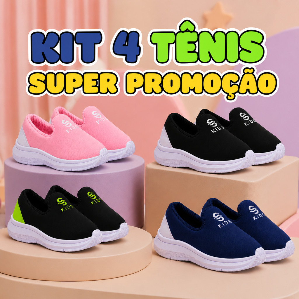 Kit 4 Pares Tênis Infantil Sapato Menino Menina Macio Flexível Ideal Para ir a Escola - Promoção