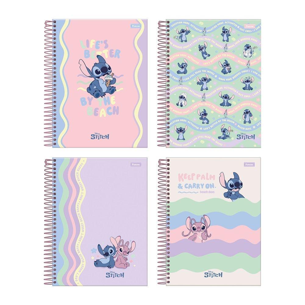 Caderno Espiral Foroni Colegial Capa Dura - Stitch 10 Matérias 160 Folhas - Embalagem com 4 Unidades (SORTIDO)