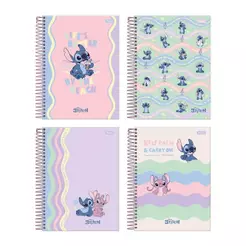 Caderno Espiral Foroni Colegial Capa Dura - Stitch 10 Matérias 160 Folhas - Embalagem com 4 Unidades (SORTIDO)