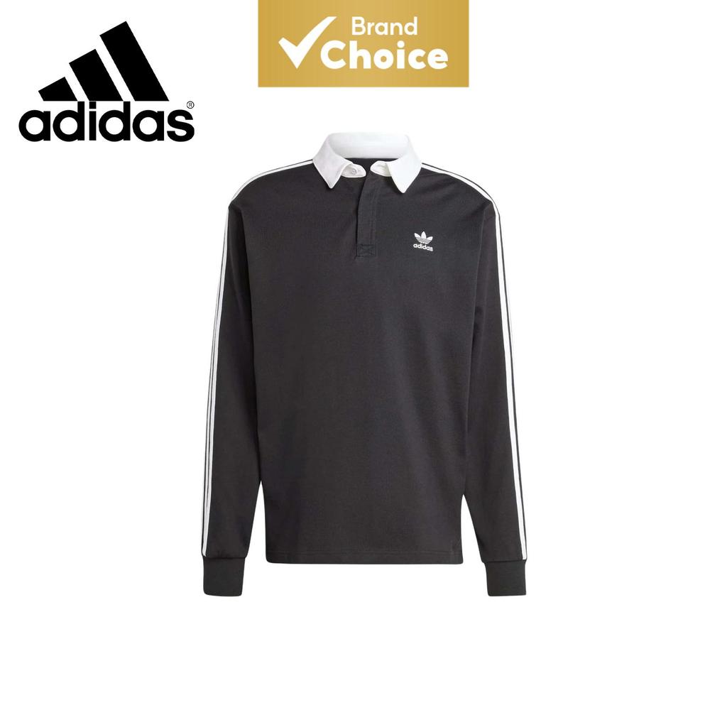 Adidas Originals ADICOLOR RUGBY, camisa polo de manga longa com listras americanas retrô, algodão puro, estilo colegial,