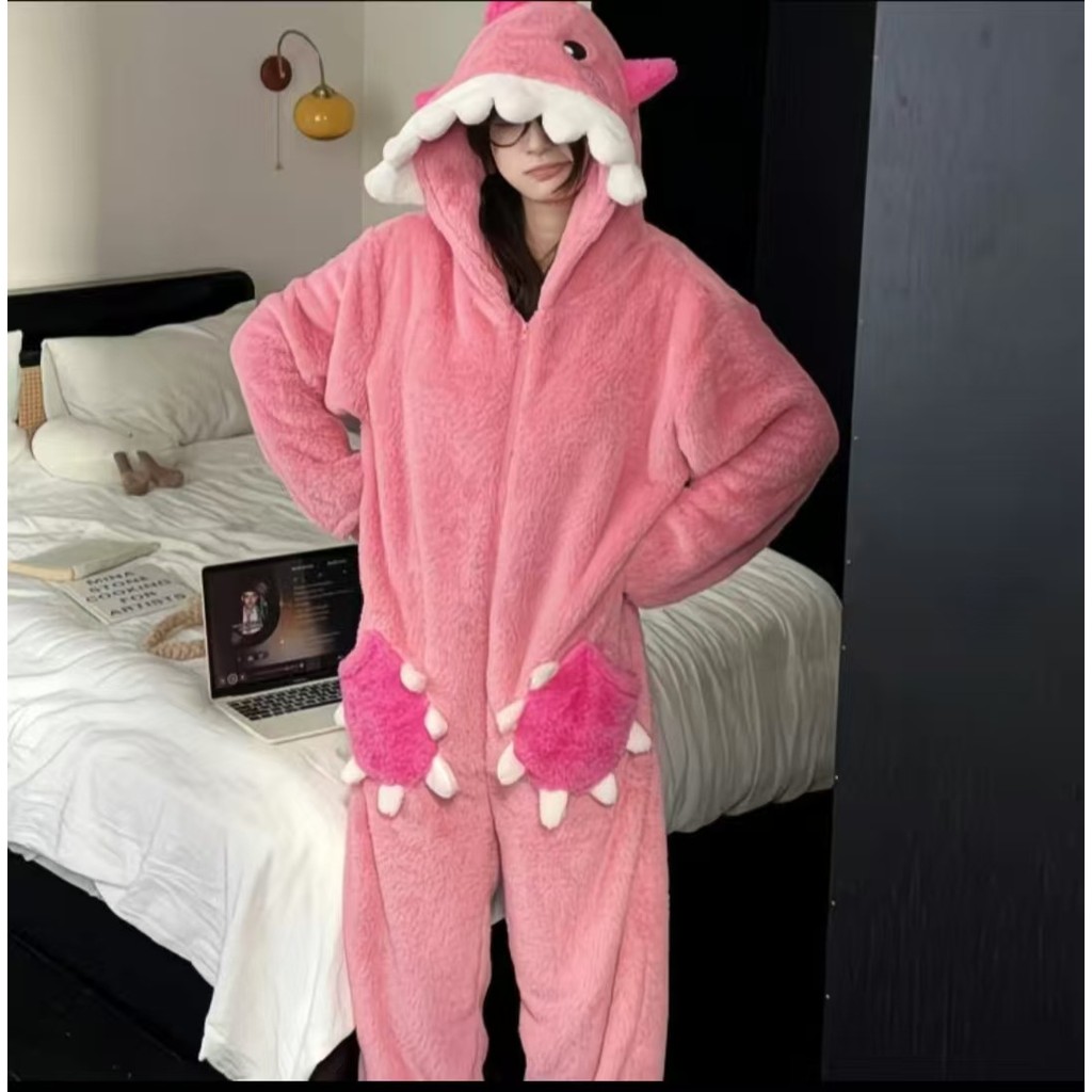 Novo Estilo Velo Kigurumi Macacão Pijamas Bonito Dos Desenhos Animados Tubarão Urso Coelho Com Capuz Halloween Cosplay T — imagem 2 de 2