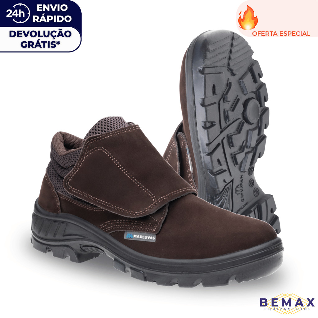 Bota de Segurança Marluvas 95B26 Botina de Couro Bico PVC Fechamento em Velcro Obra  EPI CA 52631