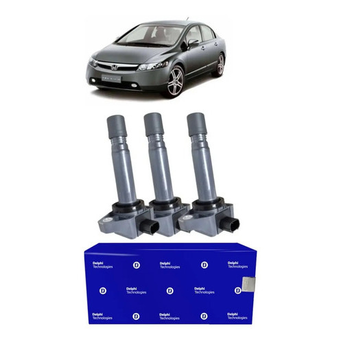 Kit 3 Bobina Ignição New Civic 1.8 16v 06/11 Delphi Gn10324