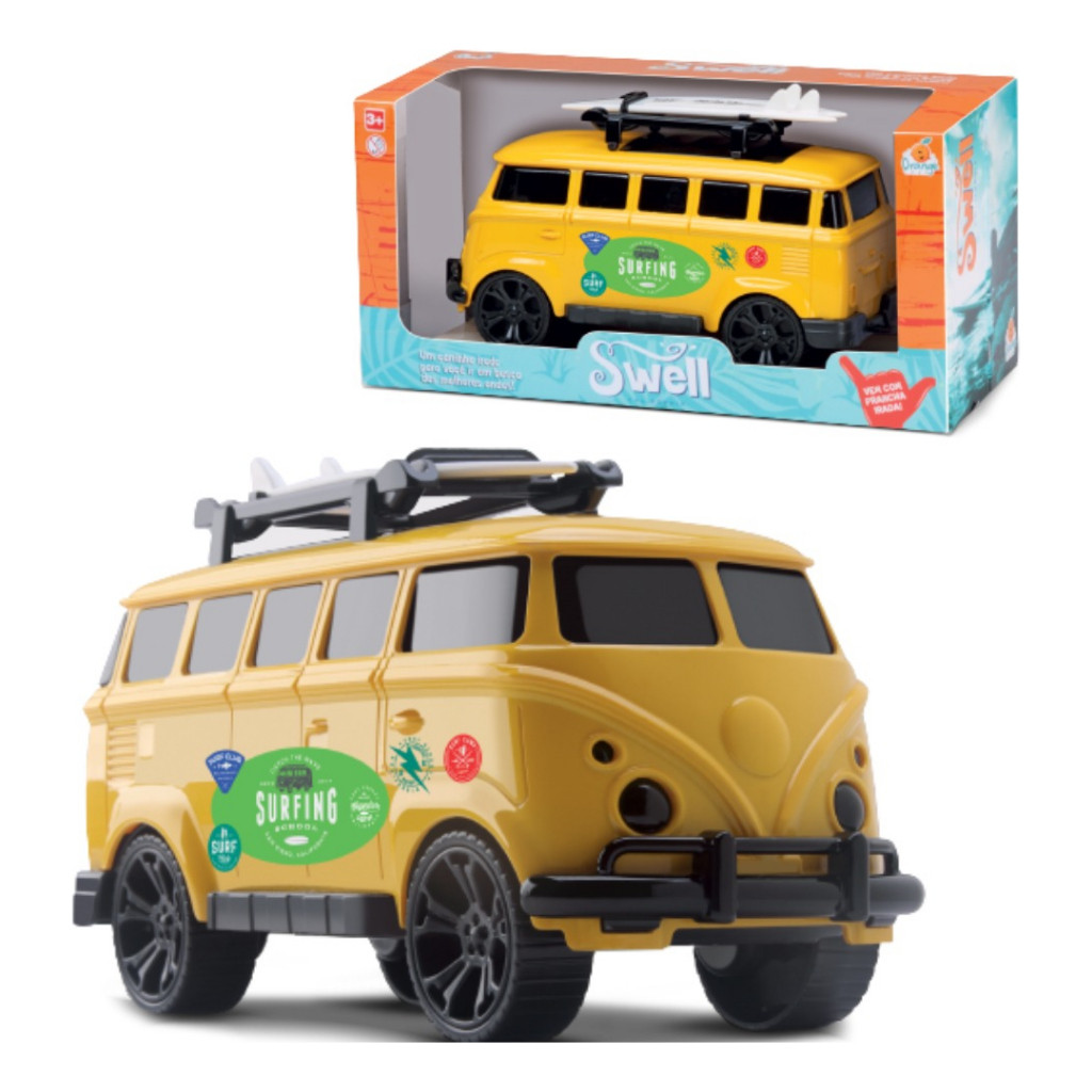 Carrinho Brinquedo Kombi Perua Com Prancha Surf Swell menino menina