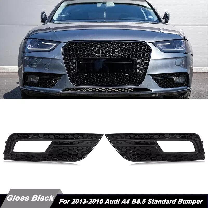 Chrome Preto Favo De Mel Malha Frente Luz De Nevoeiro Grade Capa Apto Para Audi A4 B8.5 2013-2015 Amortecedor Padrão