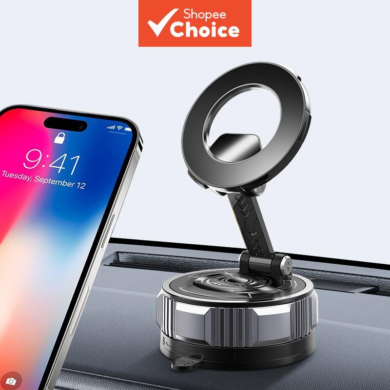 Suporte Magnético Veicular com Ventosa, Rotação 360° e Fixação Magnética Universal para Navegação