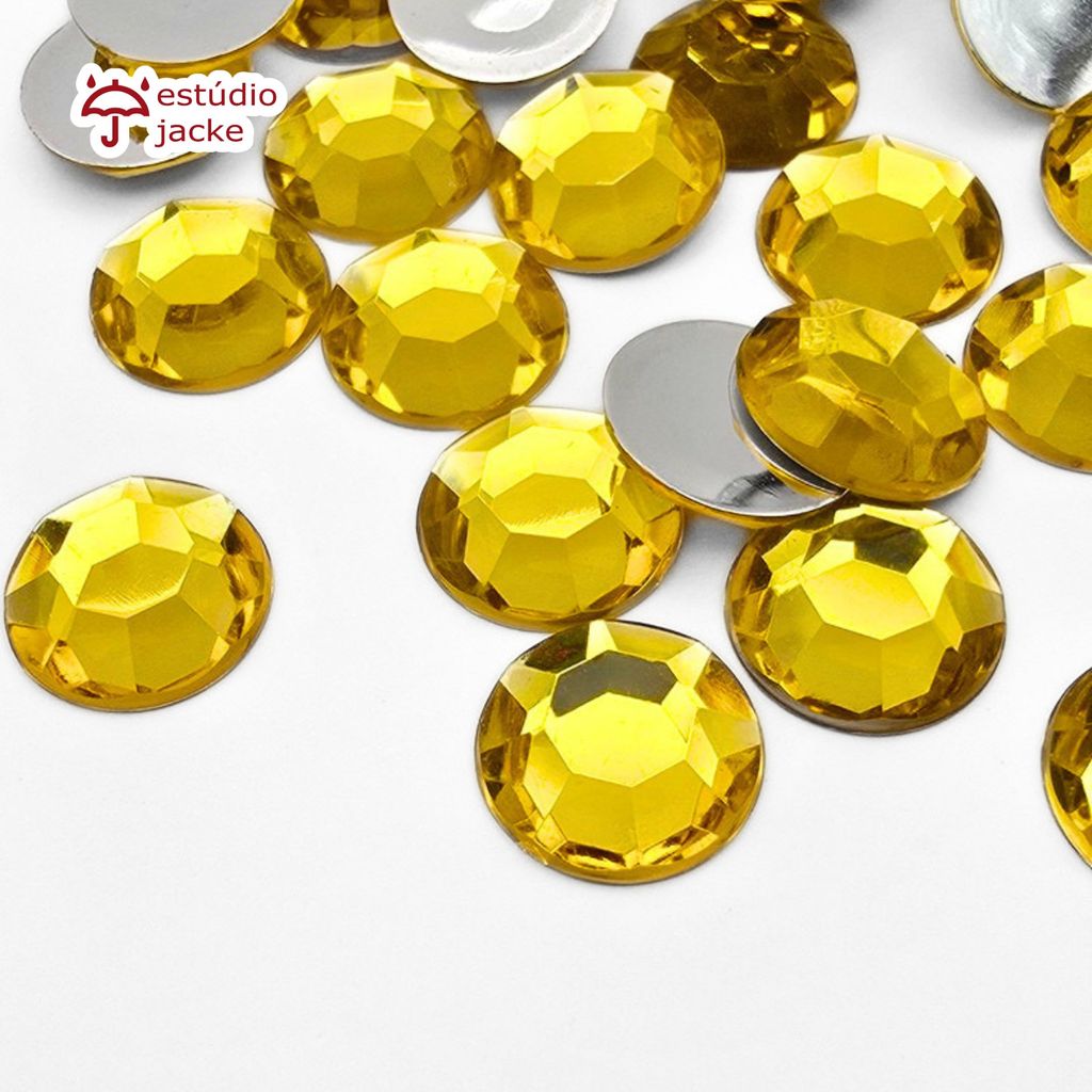 Chaton Modelo Diamante Redondo 16mm Amarelo – Pedra Acrílica para Colagem – Base Reta