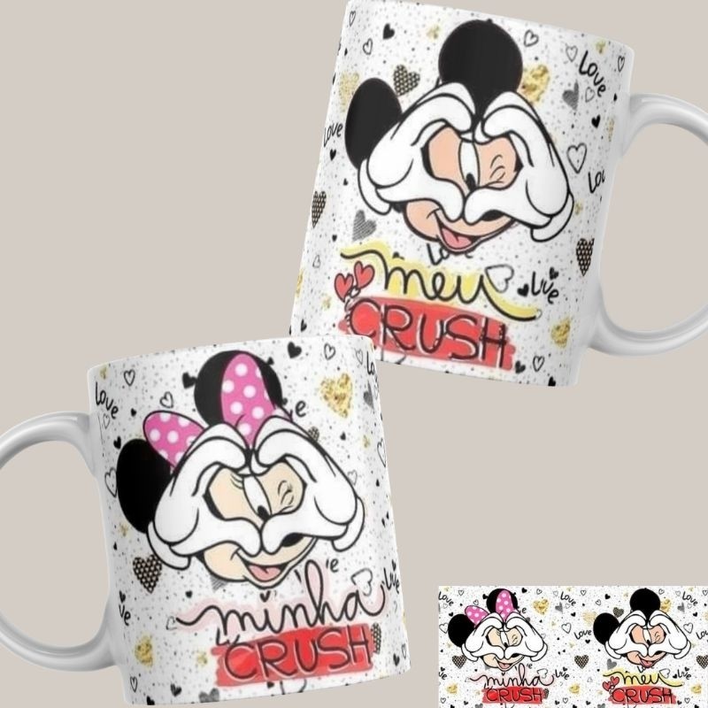 Xícara Xícara Caneca Casal Mickey e Minnie Miney Dia dos Namorados Personalizada Cerâmica Plastico Presente Promoção Lem