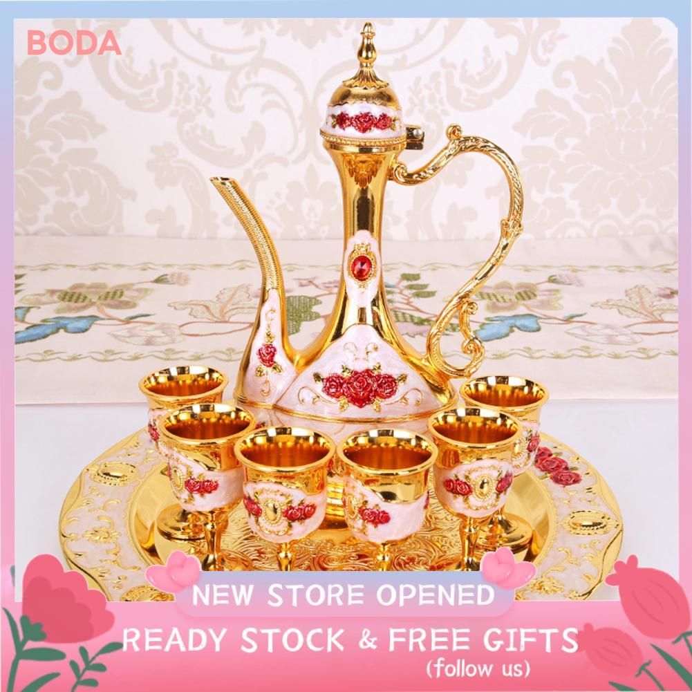 Bodas Conjunto de bule de chá e café turco vintage com copos e bandeja, design retrô elegante de liga de zinco em ouro