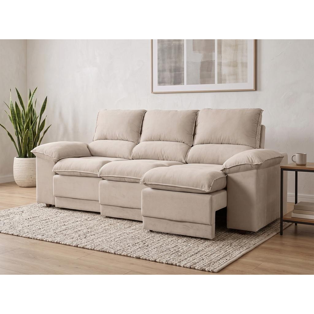 Sofá Plaza 2,30m com Molas no Assento Retrátil e Reclinável Velosuede - NETSOFAS