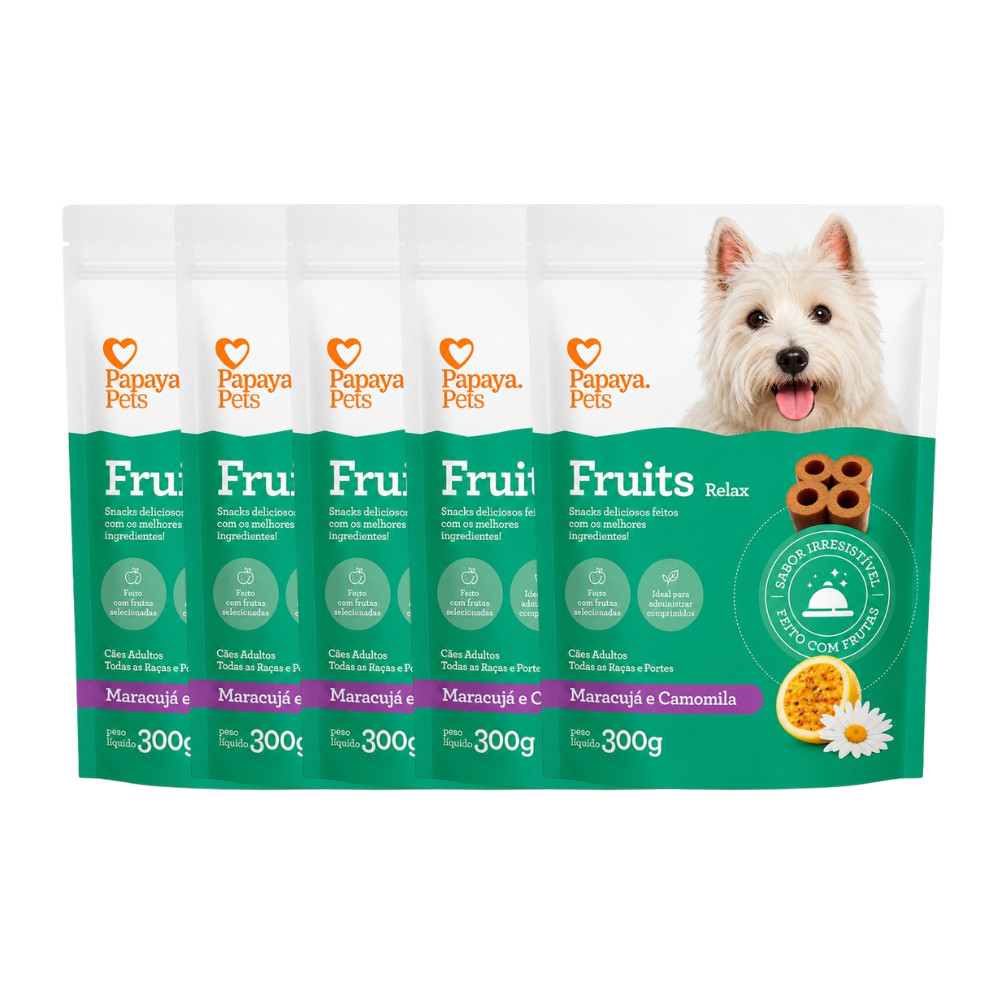 Kit 5 Snack Relax Cães Maracujá Camomila Calmante Natural 60g