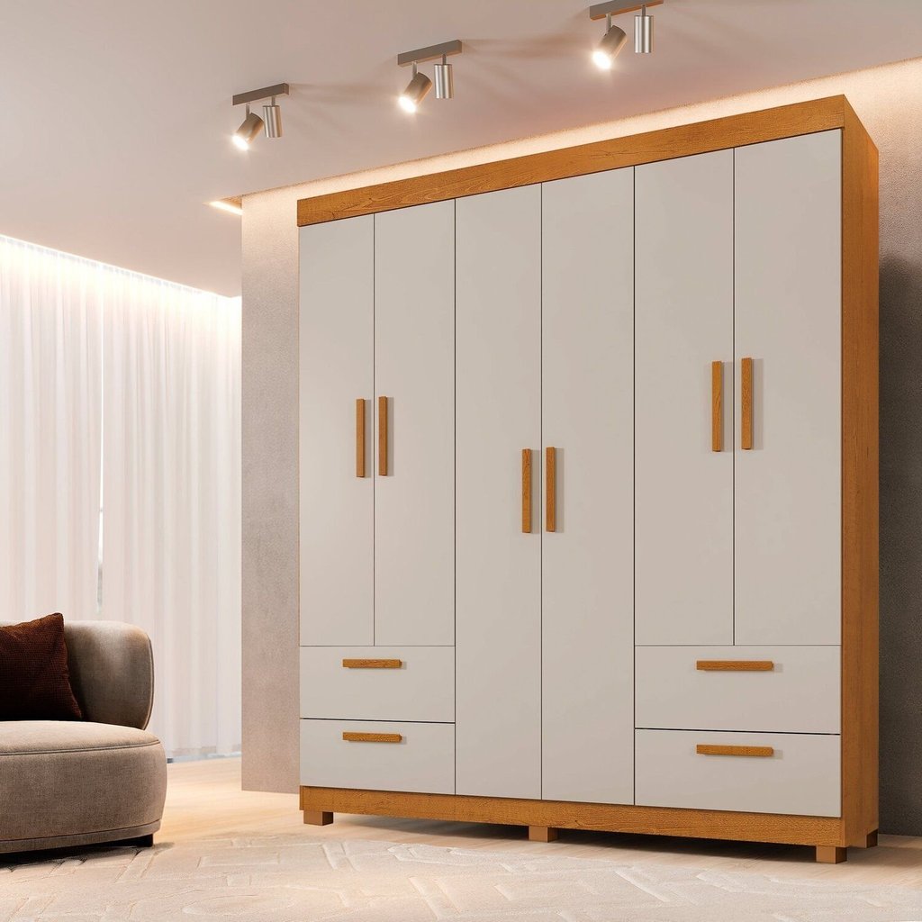 Guarda-Roupa Casal 6 Portas 4 Gavetas 100% MDF Flórida Yescasa Branco/Cinamomo/Off White Cinamomo/Off White