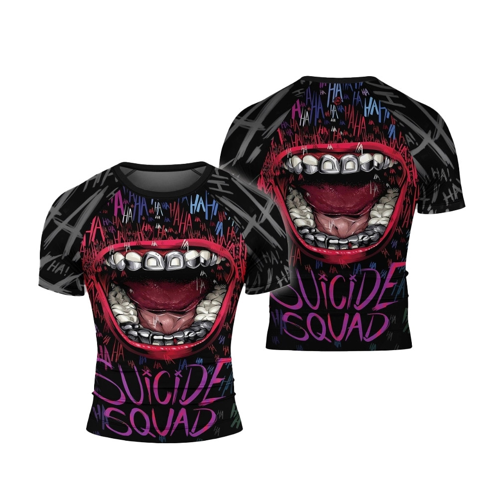 Esquadrão Suicida Coringa Sorriso Impressão Compressão Camiseta Masculina Secagem Rápida Ginásio Fitness Rash Guard Mang