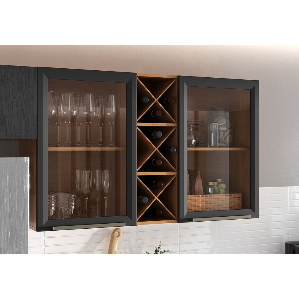 Armário Aéreo 2 Portas 2 Prateleiras Favorita Cinamomo/Preto