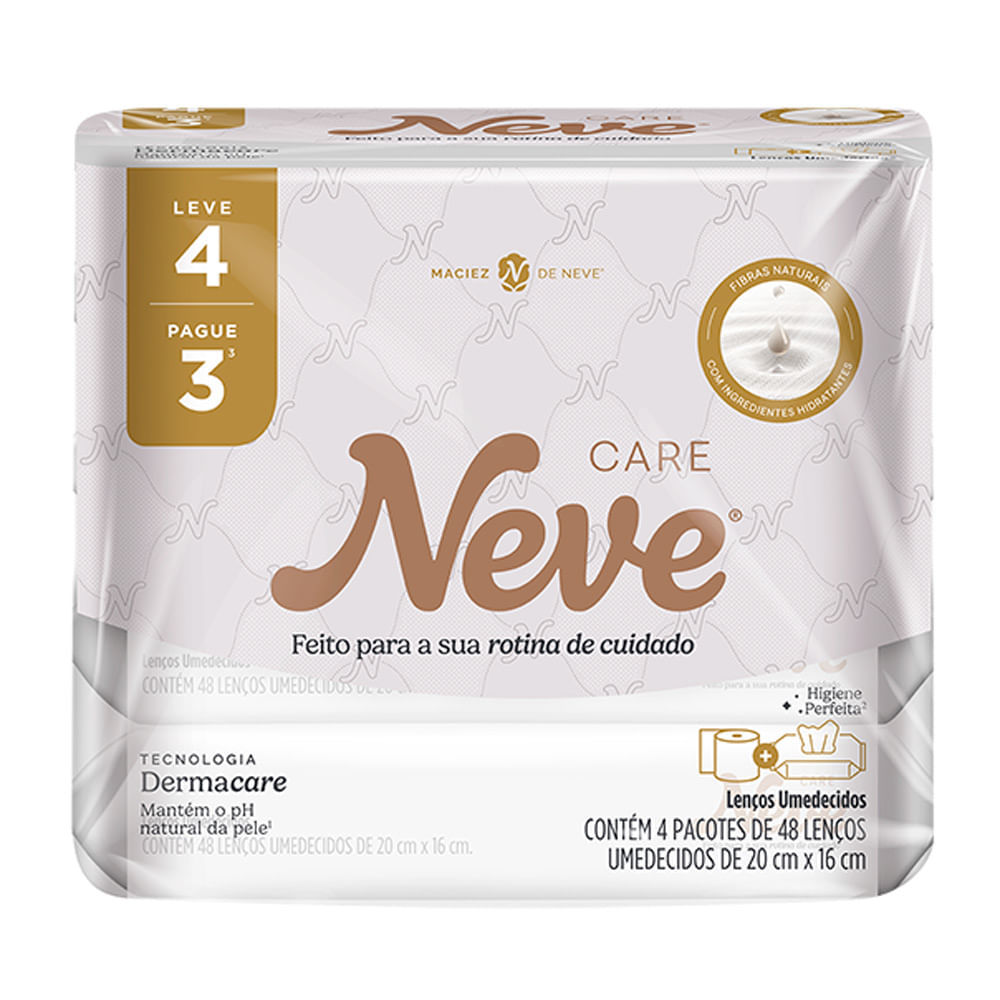 Kit Lenços Umedecidos Neve Care Leve 4 Pague 3 com 4 Pacotes de 48 Unidades
