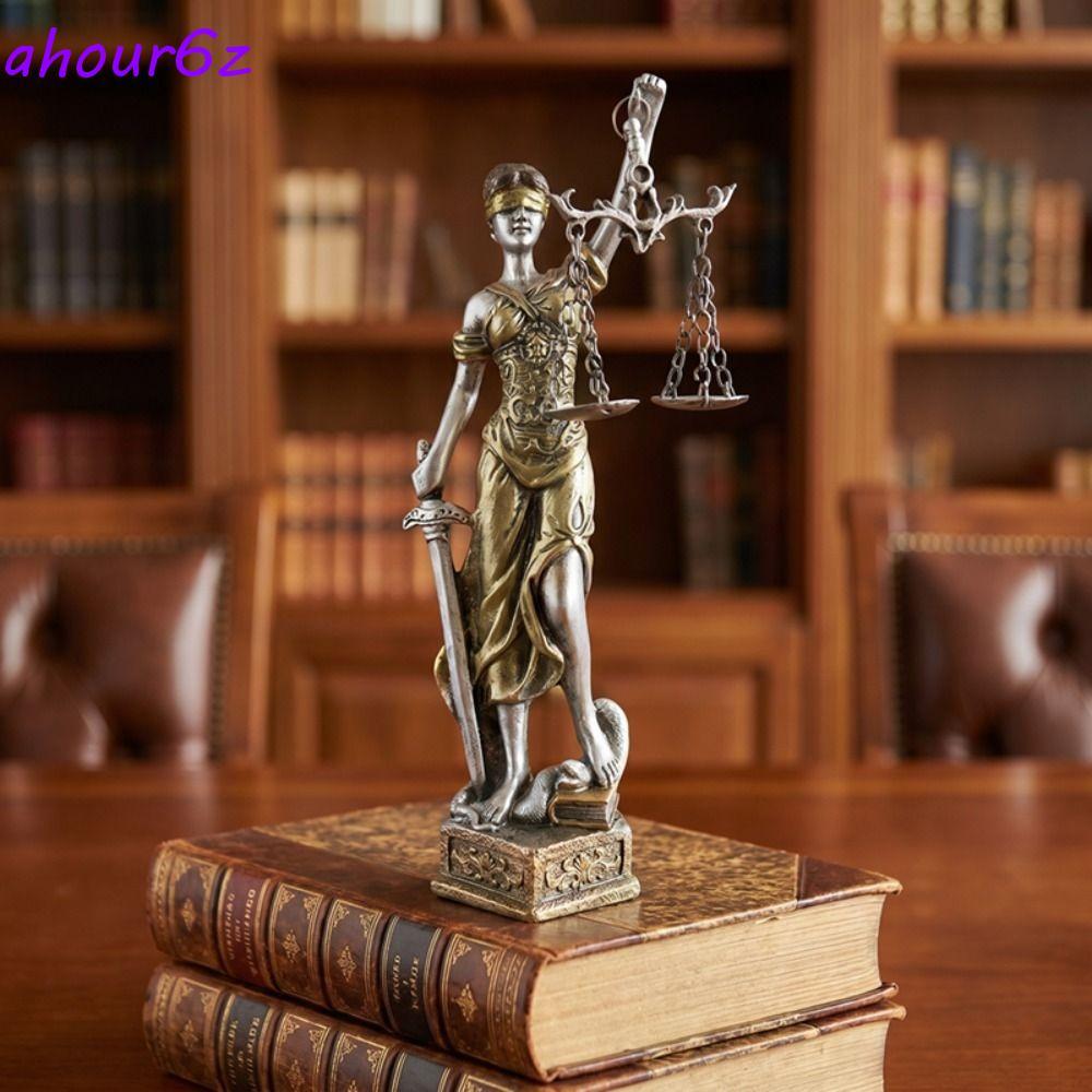Estátua Da Deusa Justiça Grécia AHOURZ , Ornamentos De Mesa Com Fundo Estável Vintage , Resina