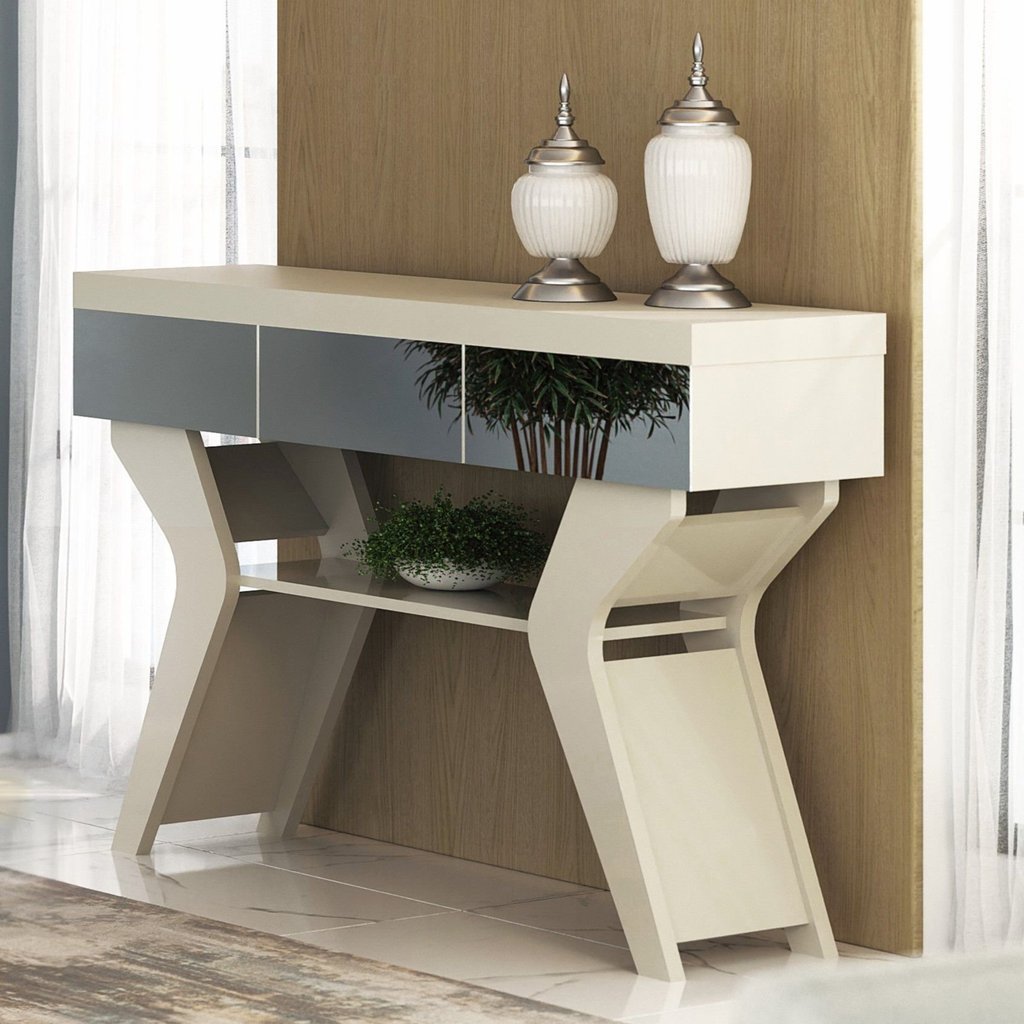 Aparador com Espelho e Tamburato Houston Branco/Off White Off White